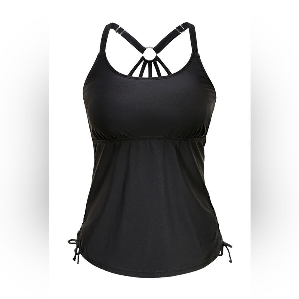 Holipick Women’s Black Tankini With Adjustable‎ Side Cinch Straps, Size XS, NWT
